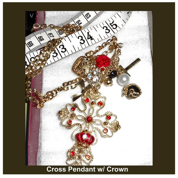 Cross Pendant Crown Jewels w/ Dangling Charms (C) - Picture 9 of 16